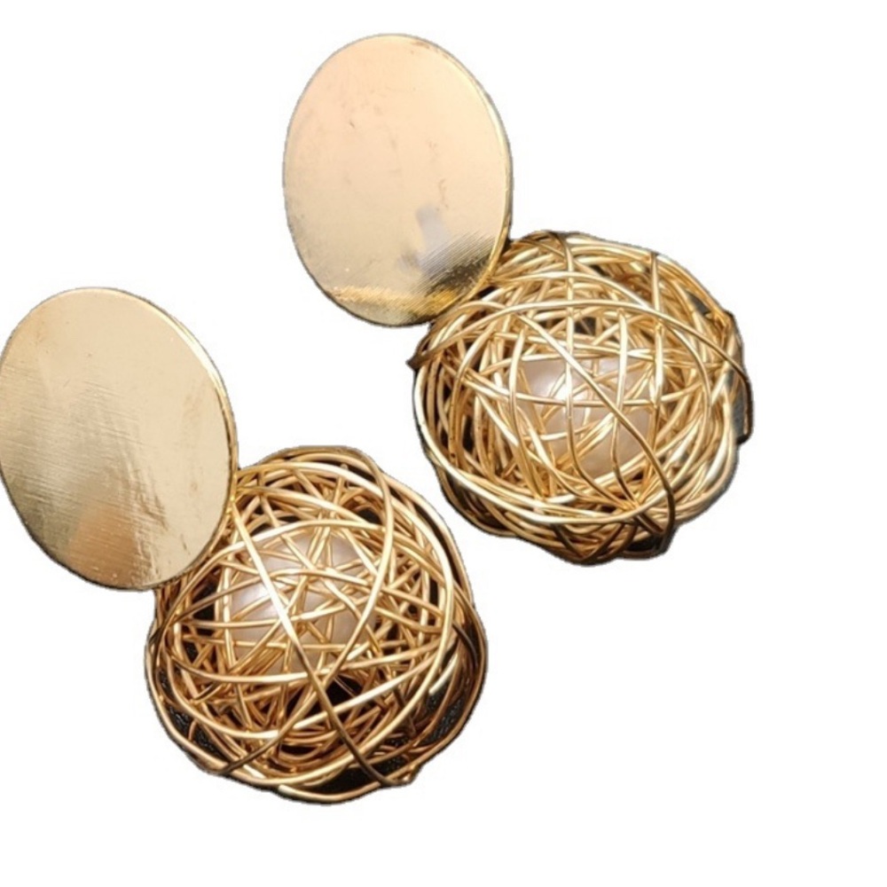 Gold Pearl Nest Drop Earrings - Picture 5 of 13